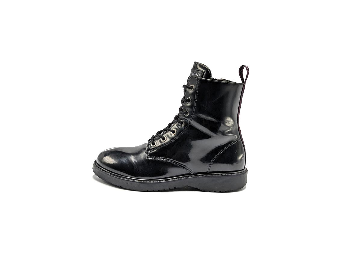 Tommy Hilfiger Bootie Seven Black Glittered Faux Patent Ankle Boots