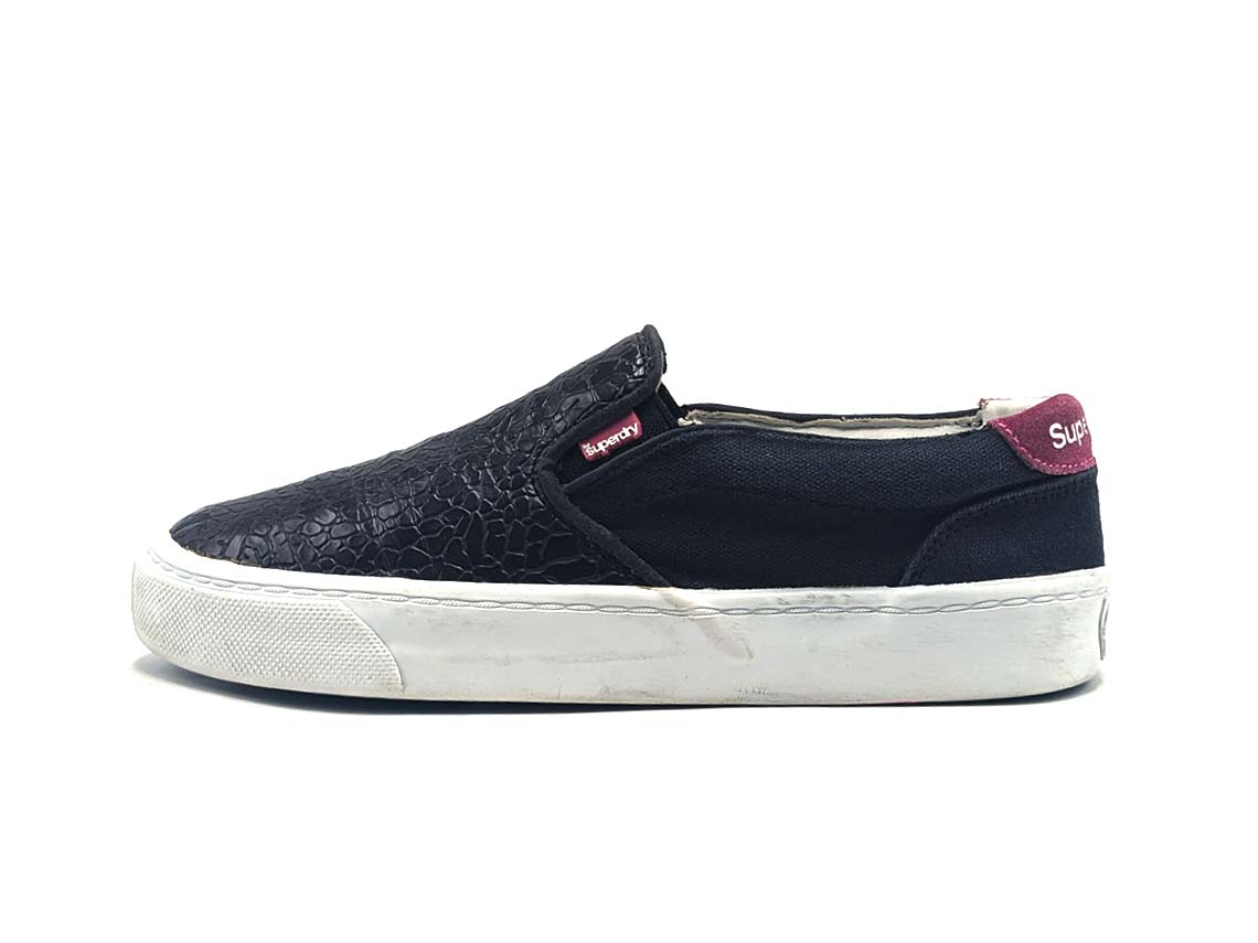 Superdry Leather Canvas Black Slip On Sneakers